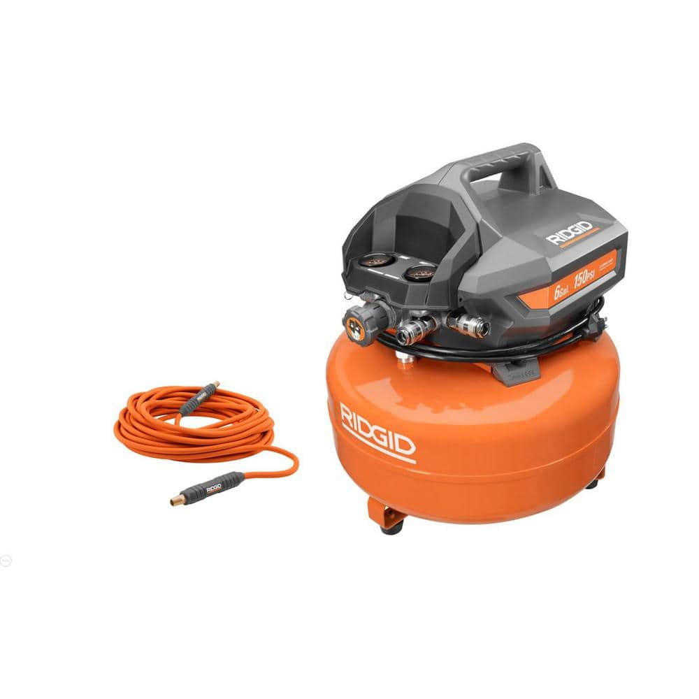 6 Gal. Portable Electric Pancake Air Compressor with 1/4 in. 50 ft. Lay Flat Air Hose OF60150HB-R5025LF