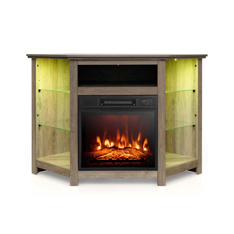 Modern Corner Fireplace Tv Stand With Led Lights For Tvs Up To 50Quot Entertainment Center With Electric Fireplace Amp App Control