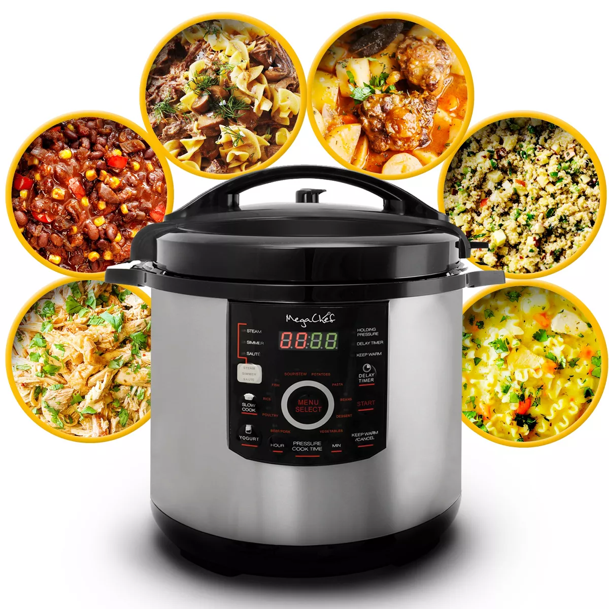 Megachef 12 Quart Steel Digital Pressure Cooker with 15 Presets and Glass Lid