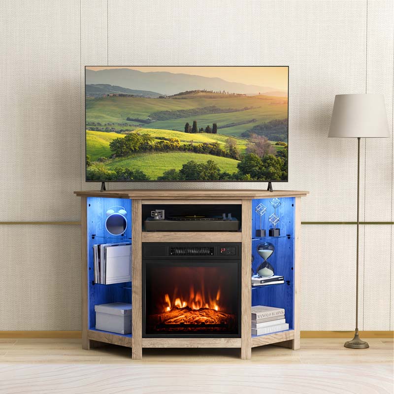 Modern Corner Fireplace Tv Stand With Led Lights For Tvs Up To 50Quot Entertainment Center With Electric Fireplace Amp App Control