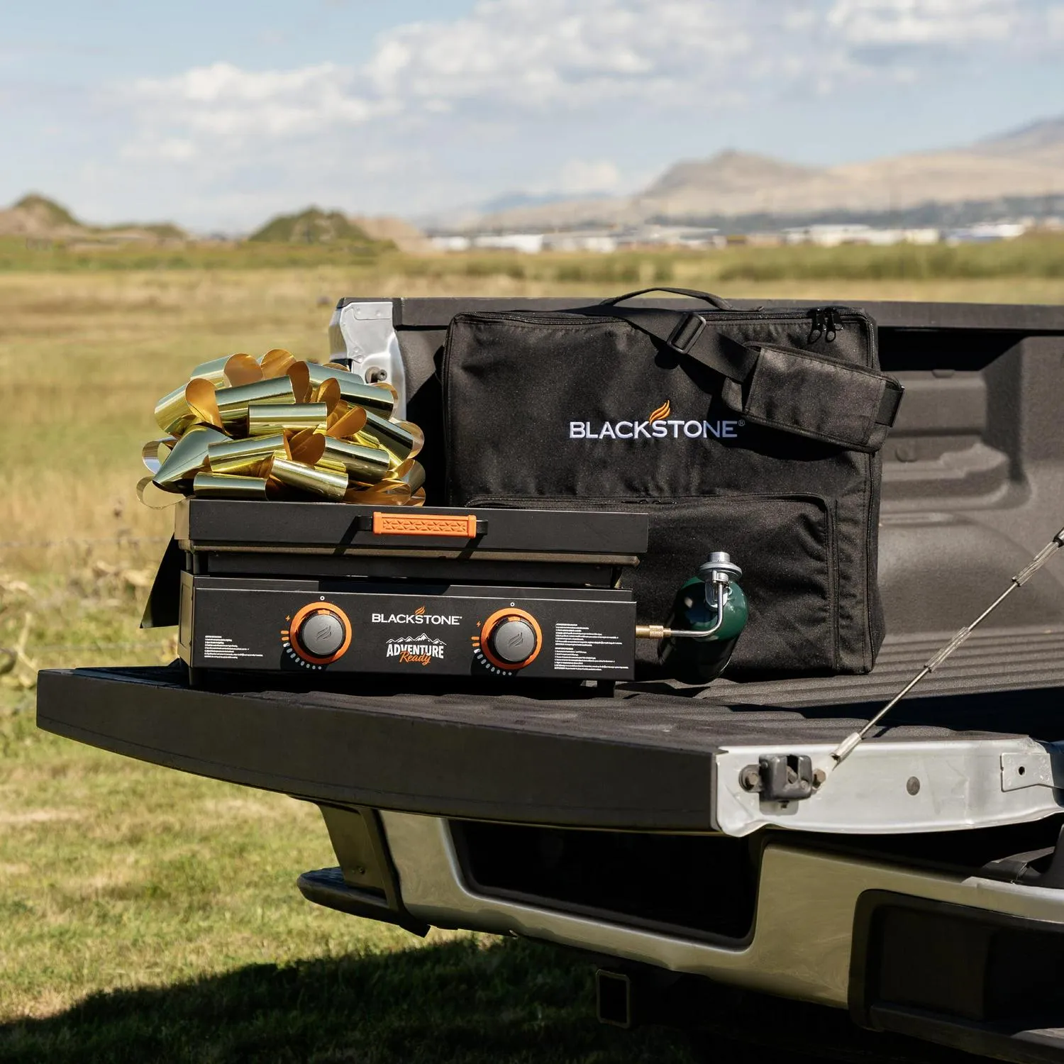 Blackstone Adventure Ready 22��� Propane Griddle Gift Bundle, Black �C Includes Griddle, Hardcover, Carry Bag, 24,000 BTU Burners, Rear Grease System