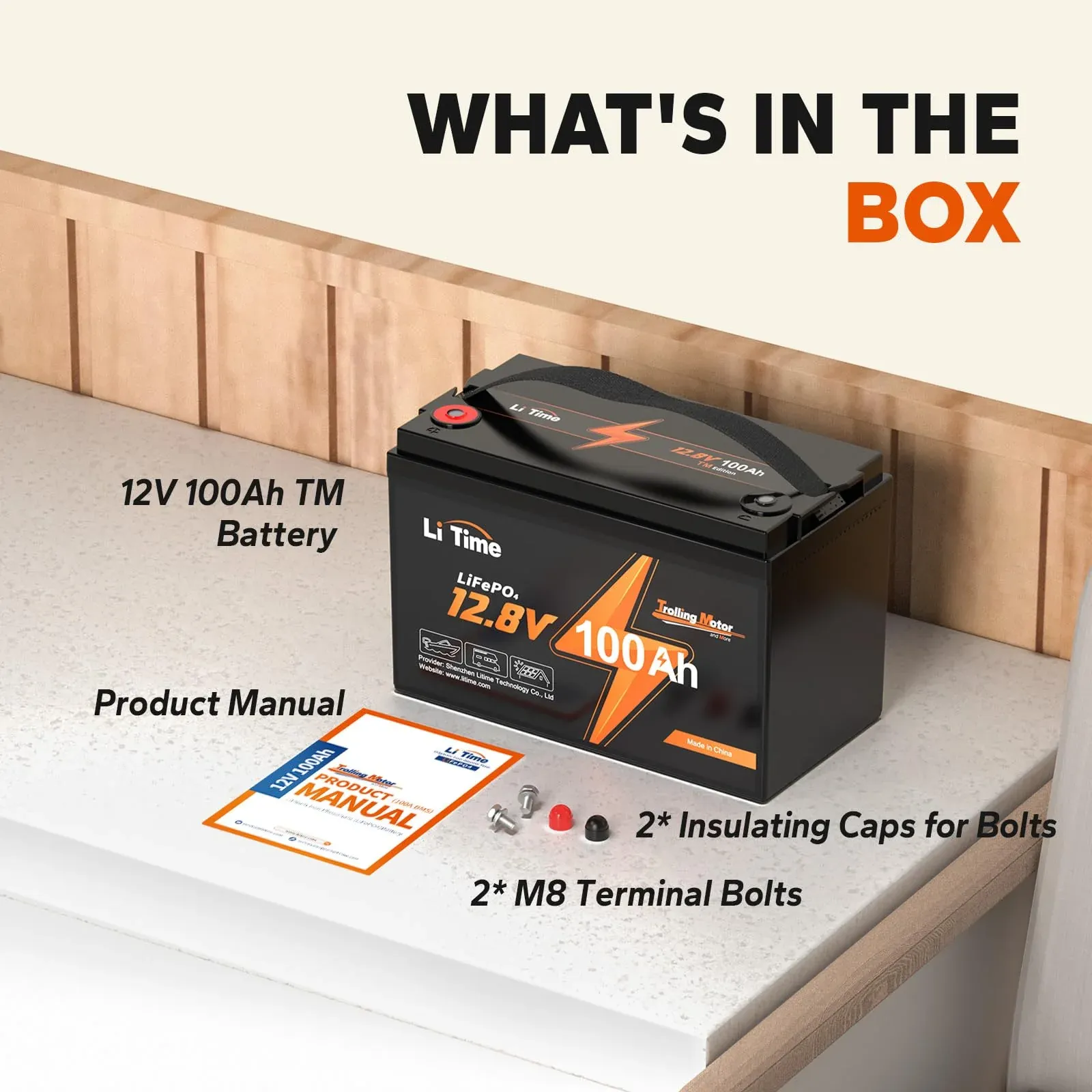 LiTime 12V 100Ah TM LiFePO4 Lithium Battery Built in 100A BMS