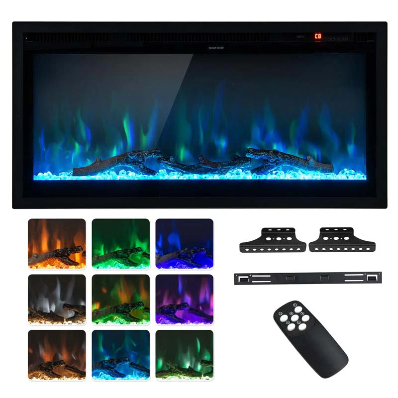 360390394203903950Quot Wide Electric Fireplace Recessedwall Mountedfreestanding 750W1500W Linear Fireplace Heater Insert With 9 Flame Color