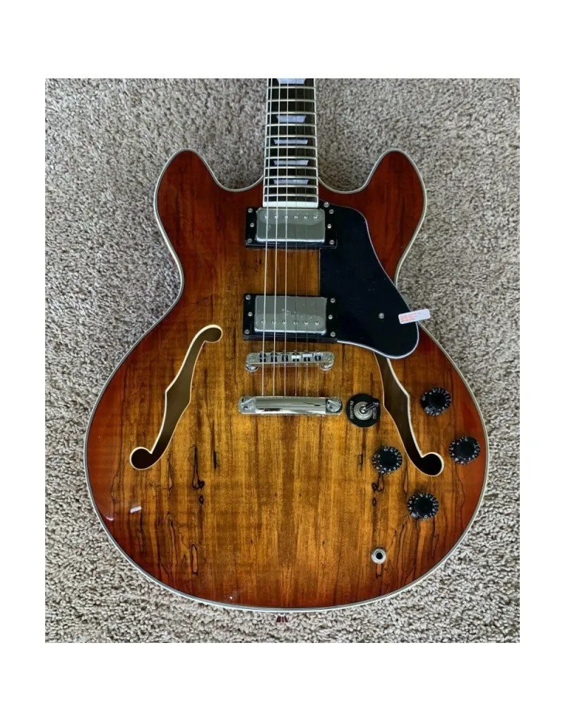 Firefly FF338 Semi-Hollow Electric Guitar, 6-String, Spalted Maple Finish, Brown